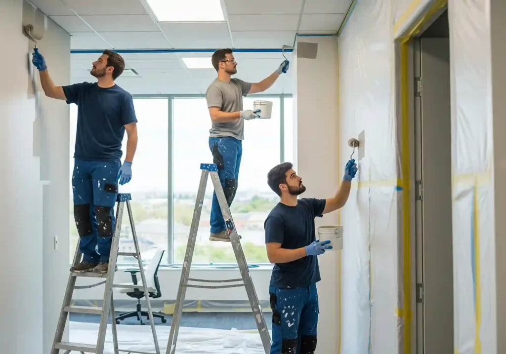 painting workers doing painting in office